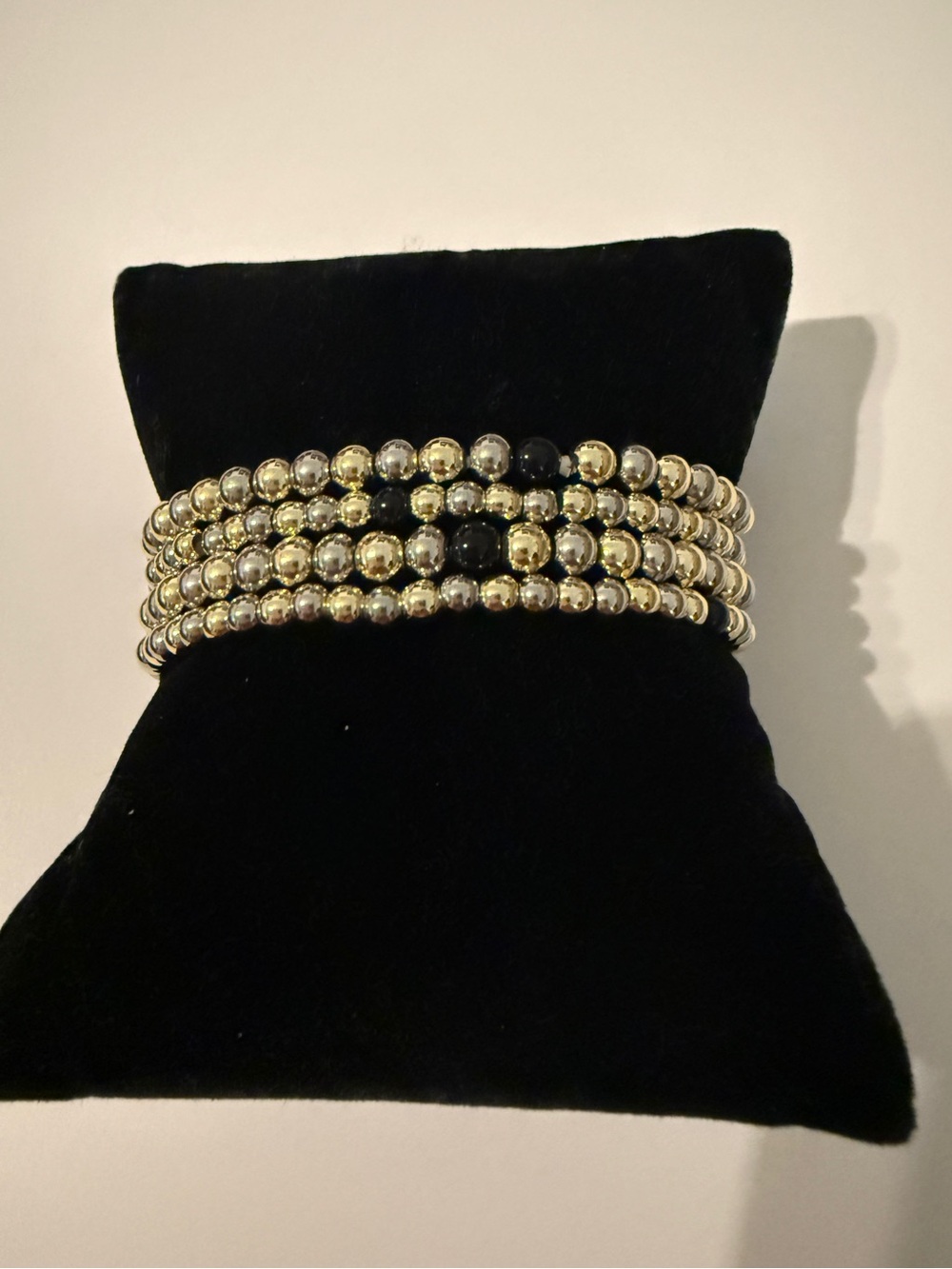 Allie + Bess Set of 4 Mixed Metal Beaded Stretch Bracelets Gold Silver Stack